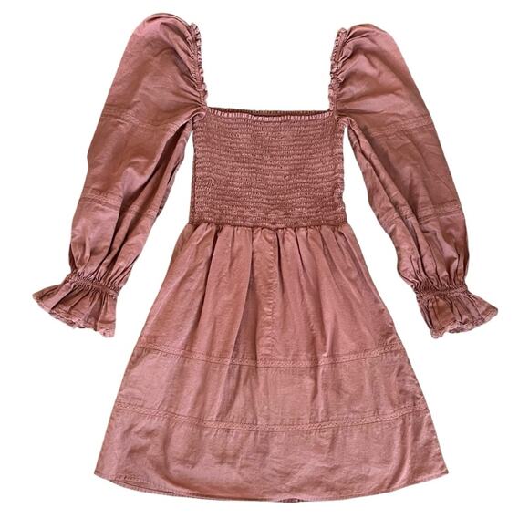 Reformation Women’s Dunes Long Sleeve Square NwxkMini Dress in Praline Pink 4 - Picture 6 of 12